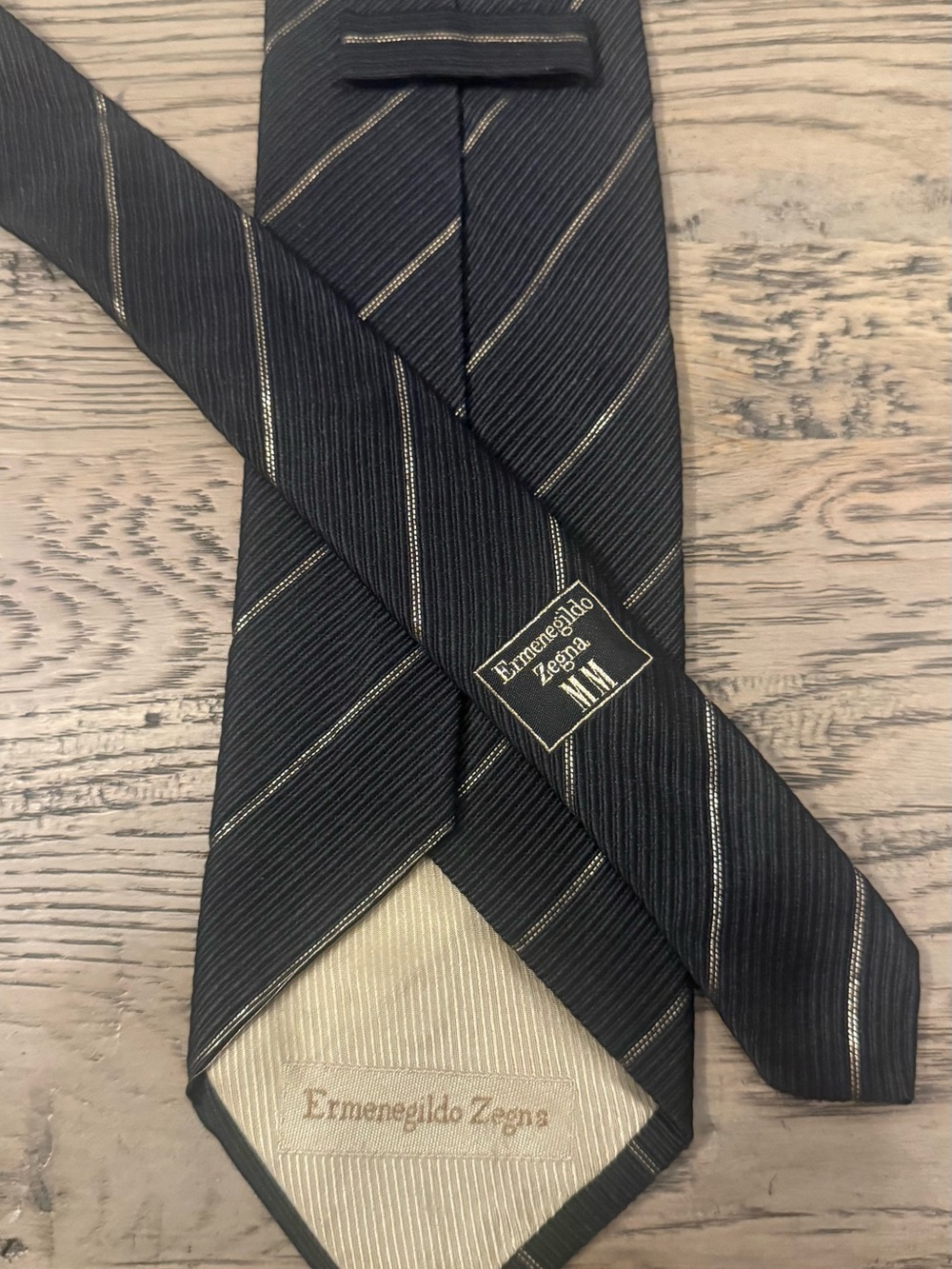 Ermenegildo Zegna Black Tie with Gold Pinstripes